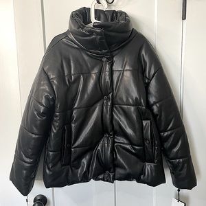 DKNY Oversized Faux-Leather Puffer Coat - New Women | Color: Black |